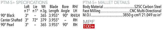 Maltby Pure-Track Tour Milled PTM-5+ Pearl Chrome putter Specifications