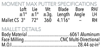 Maltby Moment Max Milled putter Specifications