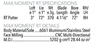 Maltby Moment Max Milled RT putter Specifications
